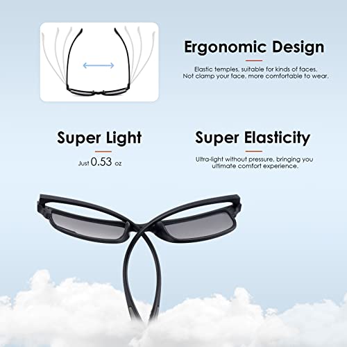 Image of CARA 2 Pack Bifocal Reading Sunglasses for Men, Flexible Super Lightweight TR90 Frame Women Sun Readers, Driving Fishing Outdoor UV400 Protection (Black & Blue, 3.0)