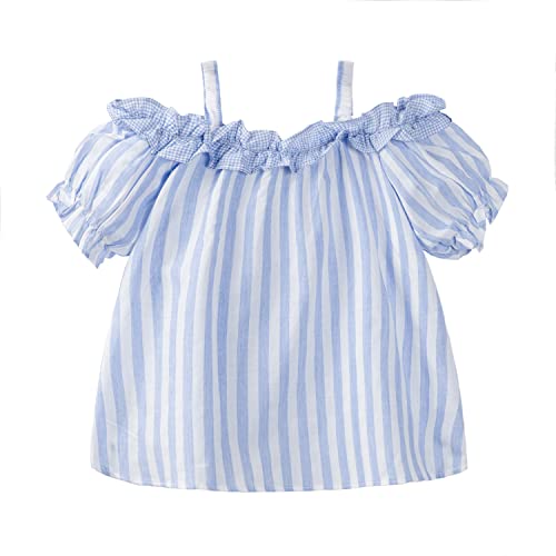Mud Kingdom Big Girls Cold Shoulder Top Striped Cotton T-Shirt Casual Summer Holiday