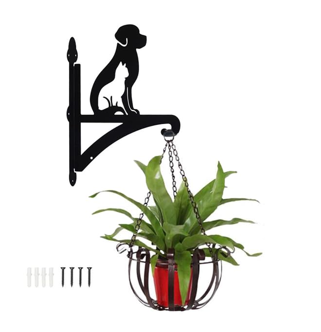 Support Mural En Fer Forgé Peacoblue – 30x38 Cm – Motif Chien Adorable – Pour Plantes, Lanterne, Décoration Intérieur & Extérieur – Super Résistant !