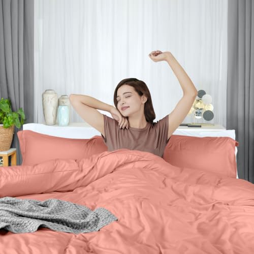 Image of Duvet Cover Full, 3 PC Cotton Like Polyester, Zipper Closure, Blush Pink