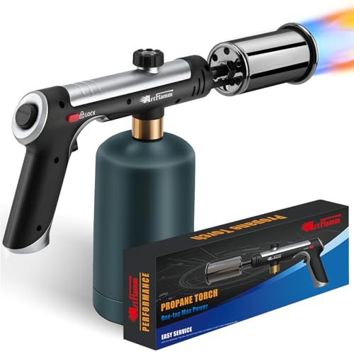ARTFLAMM Powerful Propane Torch Gun, Flamethrower with Turbo Mode, Charcoal Torch Lighter with Safety Lock, Kitchen Blow Torch for Cooking, BBQ, Searing Steak, Grill(Tank Not Included)