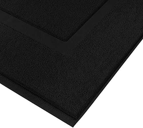 Utopia Towels Cotton Banded Rug, Bath Mats, Not a Bathroom Rug, 21 by 34 Inches, 100% Ring Spun Cotton, Highly Absorbent Shower Bathroom Floor Mat, Black, 2 Pack
