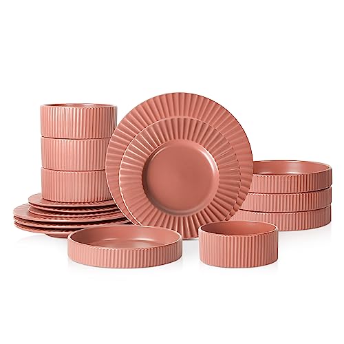 Image of Christian Siriano Lusso 16-Piece Dinnerware Set Stoneware, Redwood