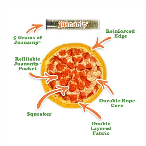 Image of Doggijuana Supreme & Pepperoni Pizza Dog Toy Bundle | 2 Pack, Squeaky | Refillable squeaky plush dog toy + organic calming catnip; eases anxiety, stress & storms; drug-free, hand-harvested