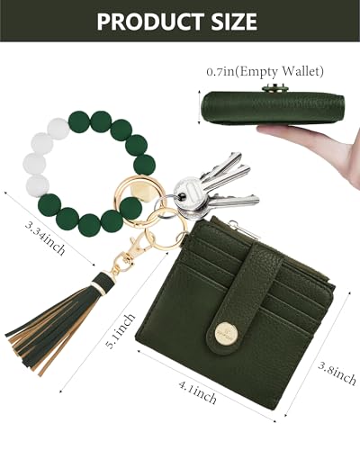 Image of Keychain Wallet Wristlet for Women,RFID Small Wallet for Women | Wallet Wristlet with Zipper Coin Pocket,Vegan Leather Card Wallets for Women, 2 ID Window,Gift