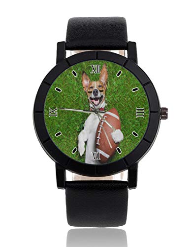 Preisvergleich Produktbild Armbanduhr mit Fußballtor, personalisierbar, leger, schwarzes Lederband, Armbanduhr für Herren und Damen, Unisex