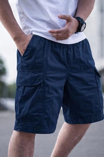 Image of Men Cotton Cargo Shorts Casual Regular Fit Knee Length Multi Pocket Utility Shorts for Travel Outdoor Summer Wear Comfortable Durable Daily Use