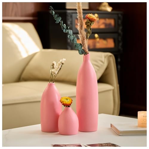 Matte Pink Vase Set of 3 - Modern Boho Aesthetic
