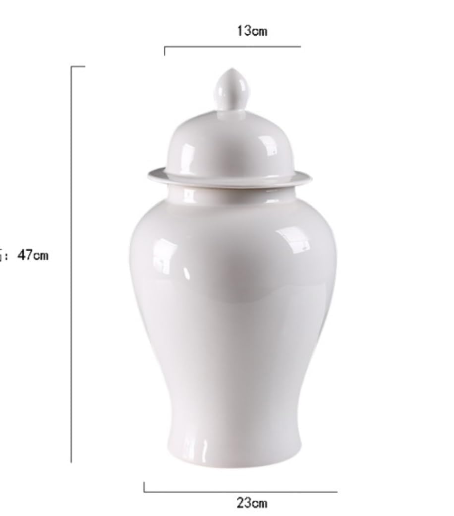 Wazon na imbirowy słoik – dekoracyjny ceramiczny słoik na zauszniki z pokrywką do aranżacji kwiatowych, tradycyjny wzór białej porcelany