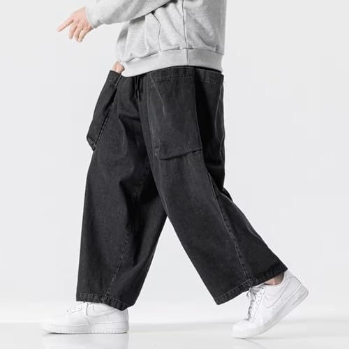 Jeans Men Loose Wide Leg Pants Men Vintage Elastic Waist Cargo Jean Pants Male Hip Hop Big Pocket Trousers4