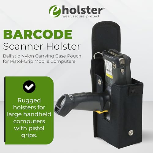 Image of Barcode Scanner Holster (Large) | Ballistic Nylon Carrying Case Pouch for Pistol-Grip Mobile Computers | Belt Clip, Belt Loop, Shoulder Strap | Fits Zebra Scanner MC9500 /9300 /9200 /9100
