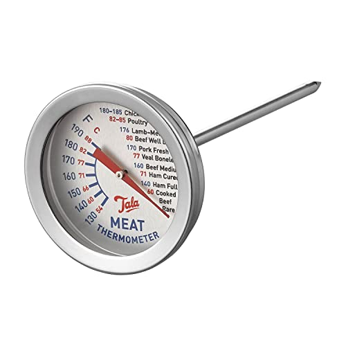 Tala Termómetro de carne con esfera de 5 cm de ancho, fácil de leer, marcas Celsius y Fahrenheit, plateado metálico