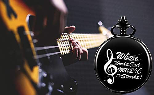 Pocket Watch, Where words fail, MUSIC Speaks Loud Pocket Watch and Chain for Men Women, Music Motif Quartz Laser Engraved Pocket Watch Vintage Steampunk Necklace Numerals steampunk buy now online