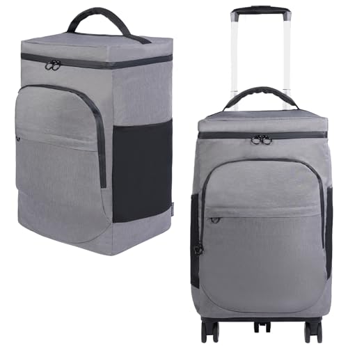 Bolsa enfriadora con ruedas, grande, extraíble, aislante, plegable, a prueba de fugas, portátil, con marco duro, paquetes de hielo para camping, picnic, playa, viajes (gris)