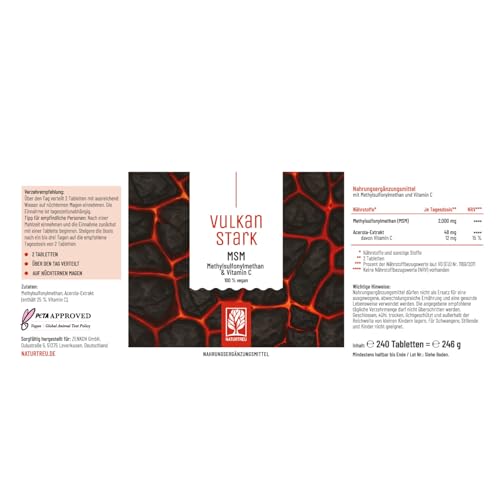 MSM Tabletten hochdosiert - 2000 mg MSM mit natürlichem Vitamin C aus Acerola - Vorrat für 4 Monate - Alternative zu MSM Kapseln - Methylsulfonylmethan vegan laborgeprüft