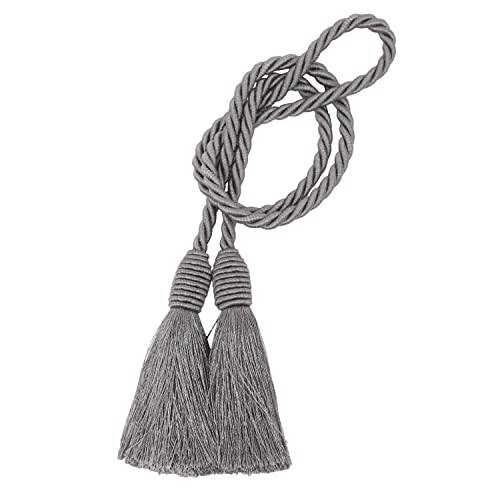 Image of 2 Pack Curtain Tiebacks Handmade Decorative Curtain Holdbacks Rope with Tassel - Gray