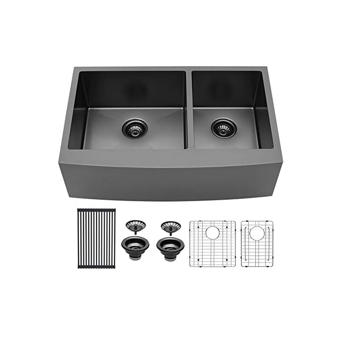 Buy 33 Farmhouse Sink Double Bowl Sarlai 33 inch Black Kitchen Sink