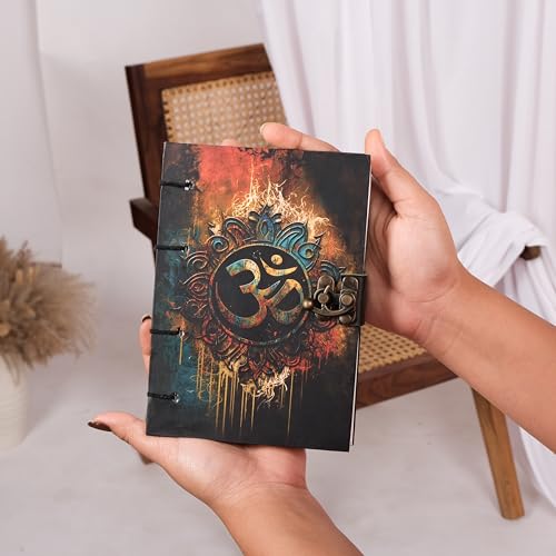 Image of CRAFT JUNKY Journal Diary with Handcrafted Box, 5 x 7 Inch Special Binding Unruled Lock Diary for Girls, Art Book with Aesthetic Print Sketch Book for Artists, 200 Acid-Free Pages A5 (OM)