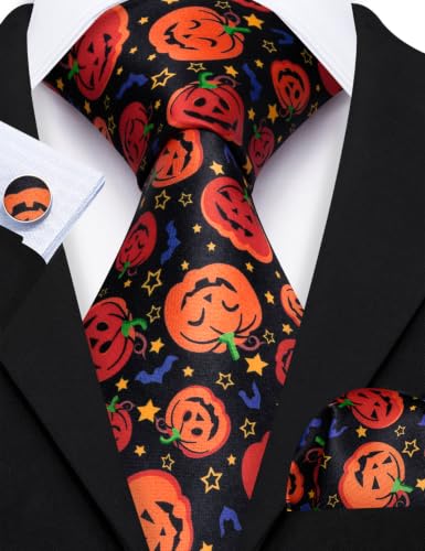 Image of Barry.Wang Men Tie Sets Skull Extra Long Necktie Pocket Square Cufflinks