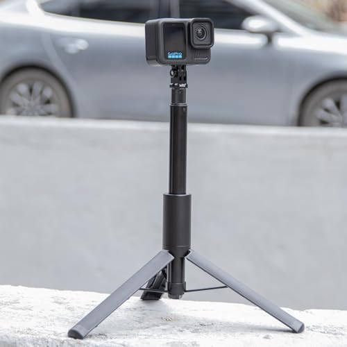 Image of HSU Aluminum Alloy Go Pro Tripod Mount Adapter for Go Pro Hero 12 /11 /10 /9 /8 /7 /6, Mini 1 /4-20 Metal Monopod Mount for Campark and Other Action Cameras (Black)
