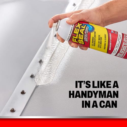 Image of Flex Seal, 14 oz, White, Stop Leaks Instantly, Waterproof Rubber Spray On Sealant Coating, Perfect for Gutters, Wood, RV, Campers, Roof Repair, Skylights, Windows, and More