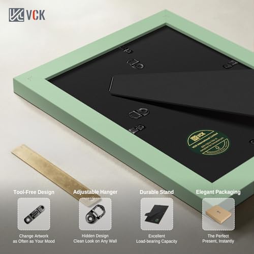 Image of VCK 5x7 Picture Frame 2 Pack, Green Wood, 4x6 Mat, Glass, for Photo Print