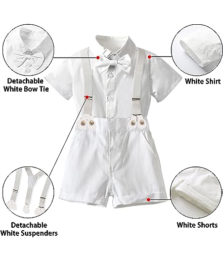 Image of SANGTREE Baby Shorts Dress Clothes Set, T-Shirt + Bowtie + Suspender Shorts Outfit, 3 Months - 14 Years
