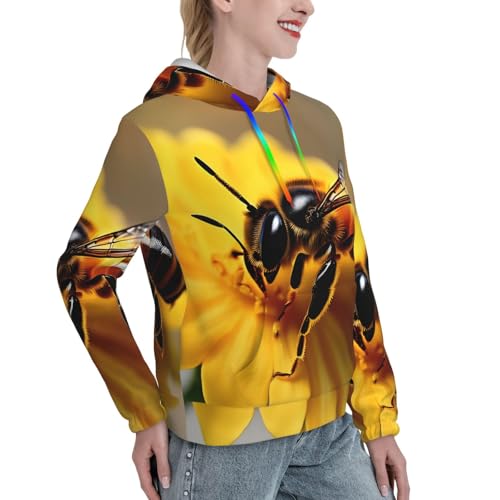 Sweat à capuche femme imprimé abeille pull ajusté EdWal - 3