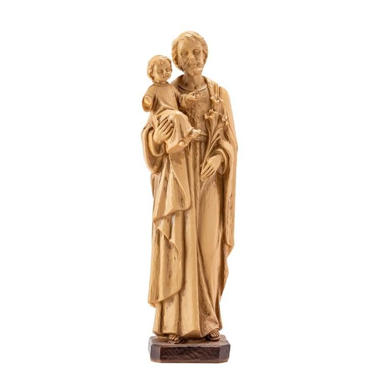Statuette Saint Joseph résine 20 cm sculpture religieuse imitation bois clair DRW