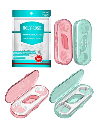 Holy-Rose-Small-Dental-Floss-Pick-DispenserPortable-Case-with-Floss-SticksHigh-Toughness-Dental-Flosser-Toothpick-Suitable-for-HomeTravel-and-Office-Tooth-CleanGreen-Pink