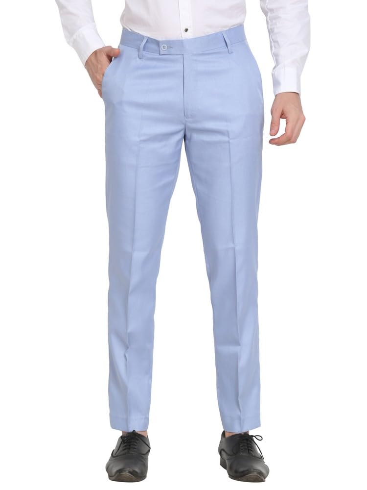 sam & jack Light Blue Colored Polyviscose Regular Fit Men's Formal Trousers-picture-21