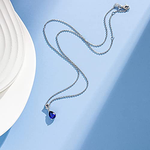 Colgante Zafiro Azul Sintético Oro Blanco y Cadena Plata