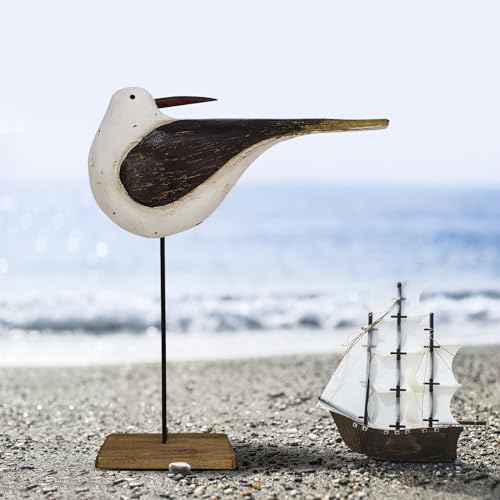 Estatua decorativa de pájaro marina de madera y metal miniatura 4
