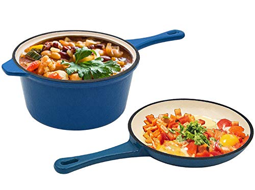 Enameled Cast Iron 2-In-1 Multi-Cooker, AIDEA 2-Quart Skillet and Lid Set, Cast Iron