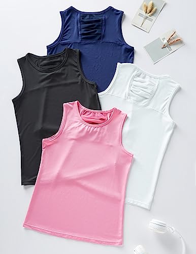 4 Pack Youth Girls Athletic Tank Tops Dry Fit Active Performance Tech Sleeveless Shirts2