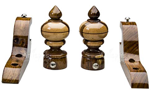 image for ARTISANS CRAFT - Handmade Wooden Curtain Rod Brackets with Round Finia