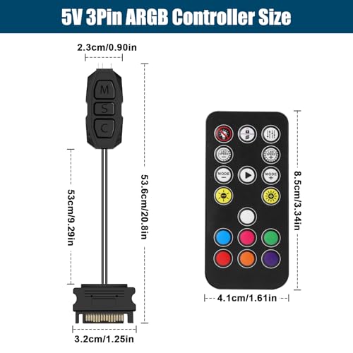 ARGB Controller con Mando a distancia Binghe Controlador ARGB de 5 V y 3 patillas Mando a distancia de 17 teclas Interruptor de color Hub de ventilador ARGB Adecuado para Ventiladores y tiras de luz - imagen 7