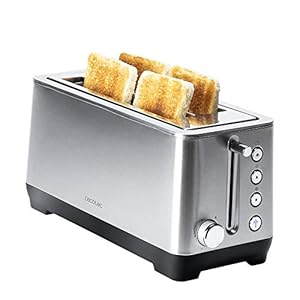 Cecotec Tostapane BigToast Extra Double. 1600W, in acciaio, 2 fessure lunghe extra-larghe per 4 fette, 4 funzioni predefinite, raccogli-briciole.