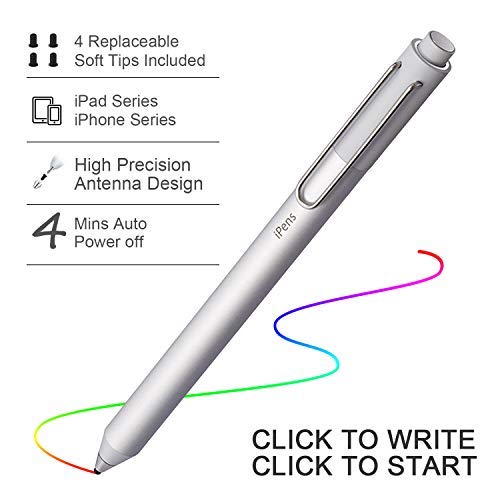 Stylus Pen for Apple iPad, KSW KINGDO iPens Capacitive Rechargeable Pen 2mm Replaceable Fine Point Rubber Tips for All Apple iPad/iPhone/iPad Pro/iPhone X with 4 Replaceable Fine Point Rubber Tips