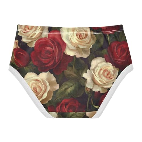 Cotton Toddler Girls Underwear Red Cream Roses Green Leaves Girl Panties Cute Artistic Kids Undies Briefs 2t2