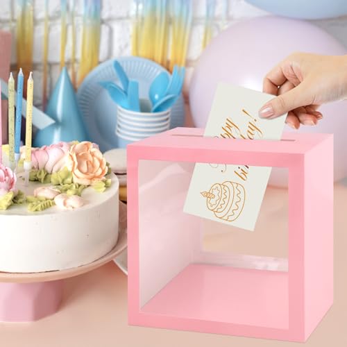 Image of Pink Card Box Wedding Favors Gift Card Boxes Post Box Cardboard Receiving Money Box Holder for Wedding Reception, Baby Showers, Anniversary, Birthday Party, Retirement, Graduation Envelope Holder
