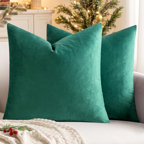 Image of MIULEE Pack of 2 Velvet Soft Soild Decorative Square Throw Pillow Covers Cushion Case for Sofa Bedroom Car 22 x 22 Inch 55 x 55 cm Teal