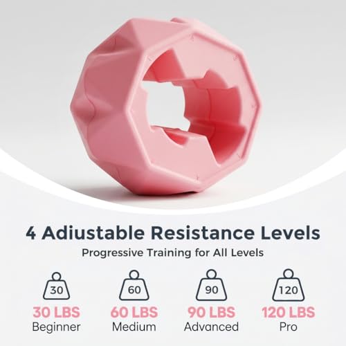 Image of Proberos Jawline Exerciser for Men & Women, 30-120LBS, 4 Levels, Pink | Food-grade silicone jaw shaper, adjustable resistance. Tones jaw, face & neck. Portable jawline toner with box.