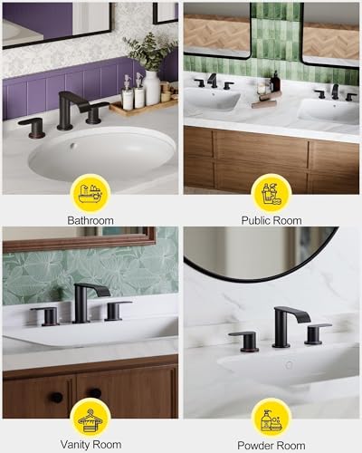 Homevacious Matte Black Waterfall Bathroom Faucet for Sink 3 Hole 8 Inch Widespread Bathroom Sink Faucets with Pop-up Drain Supply Lines Stainless Steel 2-Handle Bathroom Sink Faucet for Bath Vanity thumbnail 6