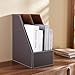KINGFOM Wooden Leatherette Desktop File Folder Organizer and Document File Stand Journals Magazine Rack 2 Slots (brown)