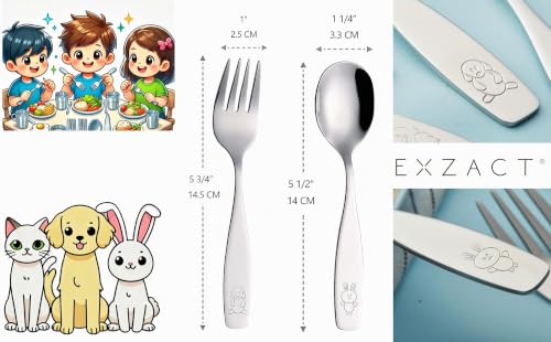 Miniatura 3 de Exzact Cubertería Infantil 12 Piezas - Tenedores X 6, Cucharas X 6 - Cubiertos Para Niños De Acero Inoxidable - Perro Y Conejito Grabado