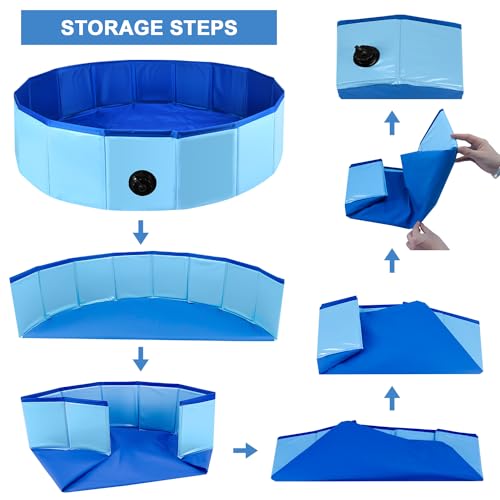 Fulhdedi Klappbarer Hundepool 100x30cm - Tragbare PVC Badewanne für Große Hunde, Blaues Schwimmbecken mit Rutschfestem Boden