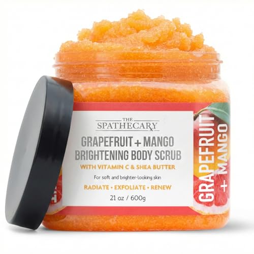Image of Grapefruit & Mango Sugar Scrub - Exfoliating & Hydrating Body Scrub With Shea Butter & Vitmain C to Help Brighten & Soften Skin for a Radiant Glow, Body Care Exfoliator & Cleanser, 21oz