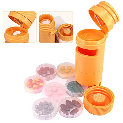 PwZzk 3 in 1 Portable Pill Cutter Pill Crusher Weekly Pill Organizer Pill Cutter and Crusher for Small Or Large Pills Travel Pill Bottle 7 Day for Purse(Yellow)