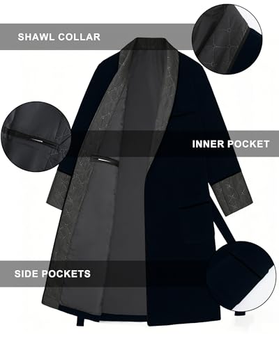Image of Men's Long Velvet Smoking Jacket Smoking Robe with Belt Shawl Lapel Quilted Dressing Gown